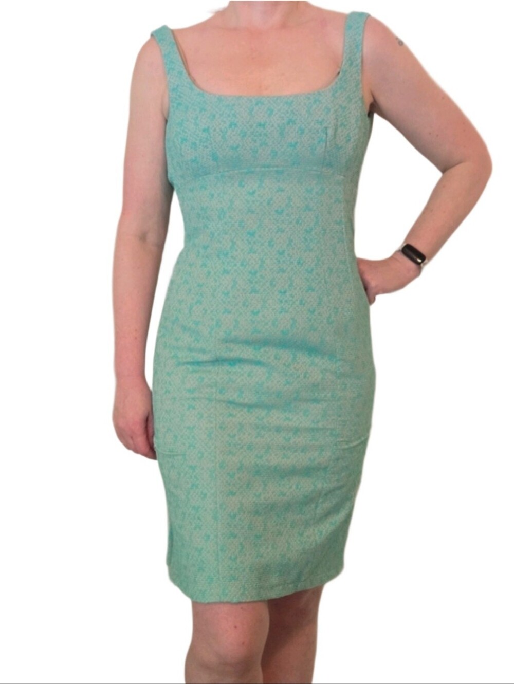 Nanette Lepore Mint Green Embroidered Square-Neck Midi Dress 0